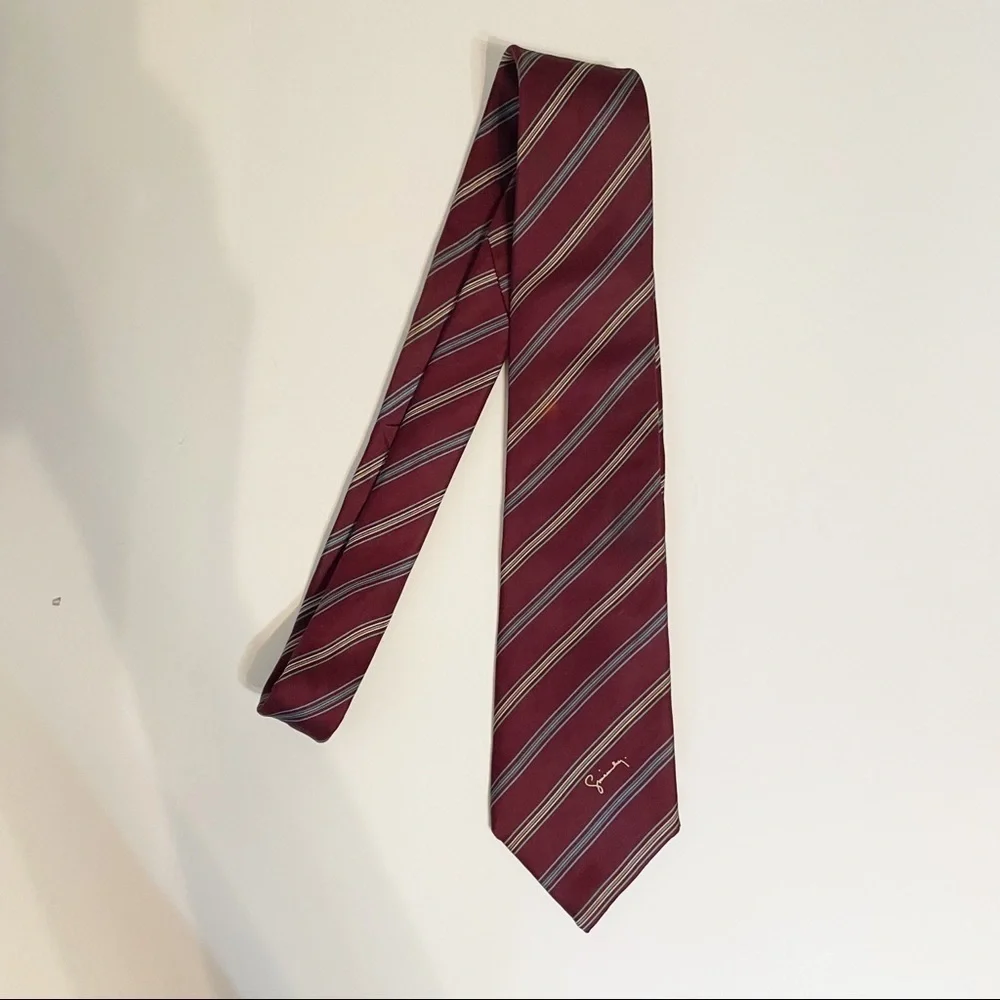 Givenchy Gentlemen Wallachs Paris Silk Tie Maroon Blue Ivory Stripe Tie
